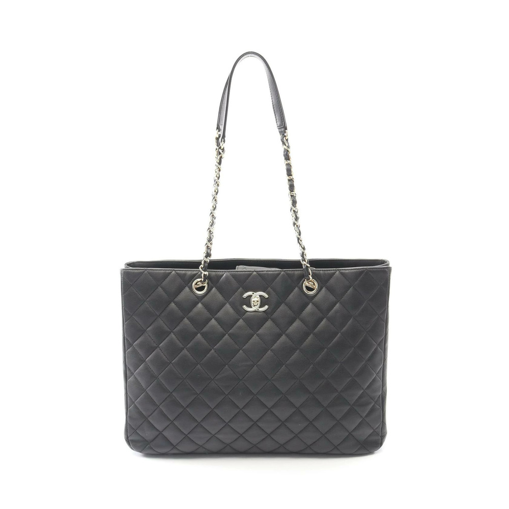 Chanel Matelasse Shopping Bag Tote Lambskin Leather Black